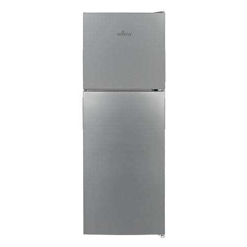 Image of Willow WTM138S 138L Small Fridge Freezer with Adjustable Thermostat, Top Mount Slimline Fridge Freezer, Mark Proof Finish - Silver