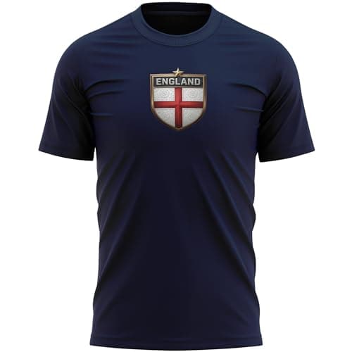 Image of England Mens T Shirt - St Georges Cross Shield Tshirt - English Football Rugby Tee for Dad Grandad Supporter, XXL, Navy