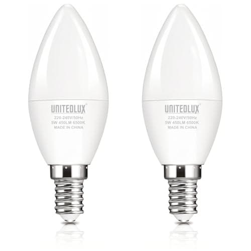 Image of UNITEDLUX C37 LED Bayonet Light Bulb, 5W Led Bulb E14 Base 40W Equivalent, 6500K Daylight Candle Light Bulbs, 450Lm, CRI>80, No-Flickering, Non-Dimmable, Pack of 2