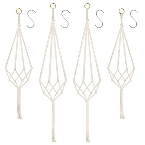 Image of flintronic Hanging Planters Baskets, 4 Pack Cotton Rope Macrame Plant Hanger with 4 Hanging Hooks, Wall Hanging Flower Pot Holder for Indoor Outdoor Balcony Decoration - 80CM & 100CM