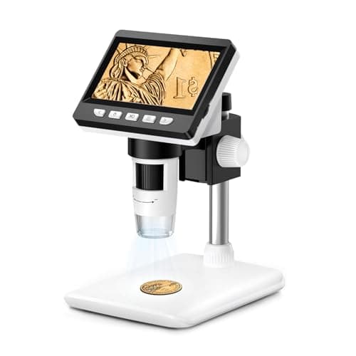 Image of GlobalCrown Digital Microscope for Kids Adults,50-1000X Magnification Microscopes with 4.3 Inch Screen,Coin Microscope with 8 Adjustable LED Light Soldering Magnifier,Windows Mac Compatible