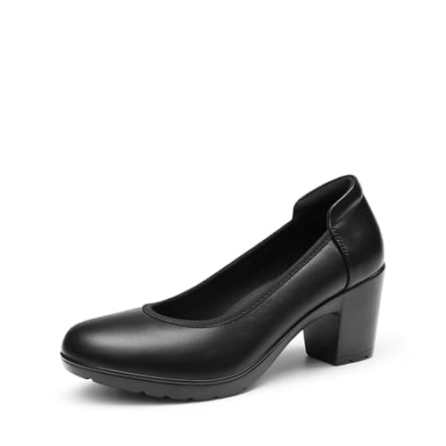 Image of DREAM PAIRS Women's Chunky Closed Toe Low Block Heels Work Pumps Comfortable Round Toe Dress Wedding Shoes,Size 6W,Black,DWUWPU2502