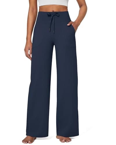Image of G4Free Wide Leg Joggers for Women UK Yoga Pants Trousers Sweatpants Tracksuit Bottoms with Pockets Stretch Lounge Jogging Ladies Elasticated Work(Regular,Dark Navy,M)