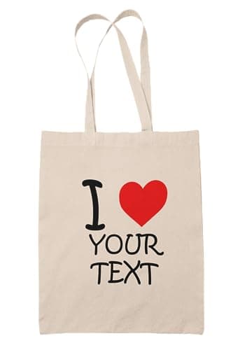 Image of Mog Print I Love Custom Text Tote Bag - Natural - Heart Icon Your Text Beach Tote - Customised Text Grocery Shopping Shoulder Purse - Graphic Canvas Tote Bag - Personalised Gifts for Him Her