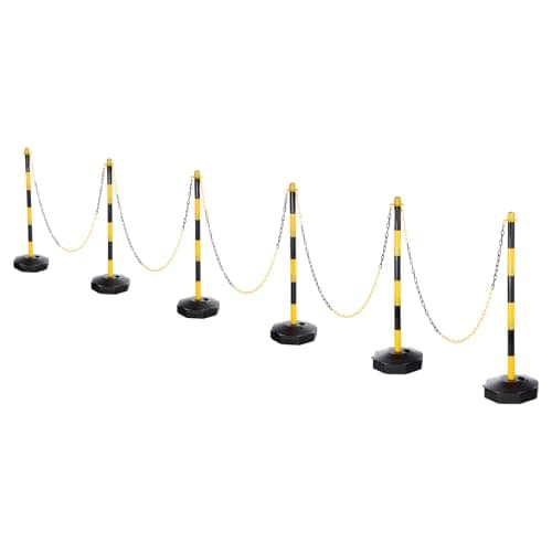 Image of PATIKIL 6Pcs Traffic Delineator Post Barrier with Fillable Base, 5ft Plastic Chain Safety Barriers for Outdoor Indoor Crowd Control Stanchion Construction Parking Lot, Black/Yellow