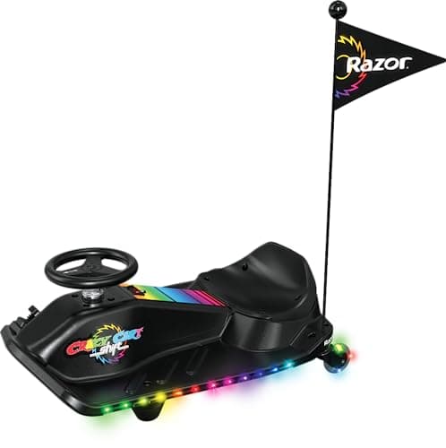 Image of Crazy Cart Shift Lightshow-Drifting Go-Kart for Kids by Razor, Multi-Colour LED Lights, Power Core Hub Motor, Variable-Speed Foot Pedal Accelerator, Rechargeable Battery, Top Speed Control Switch
