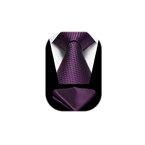 Image of HISDERN Purple Ties for Men Formal Wedding Tie and Pocket Square Set Classic Elegant Necktie Business Mens Party