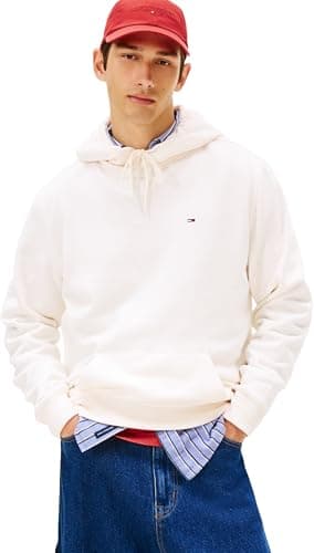Image of Tommy Jeans Men's TJM Reg S Flag Hoodie Ext Dm0Dm20742 Pullover, White (Ancient White), XXL