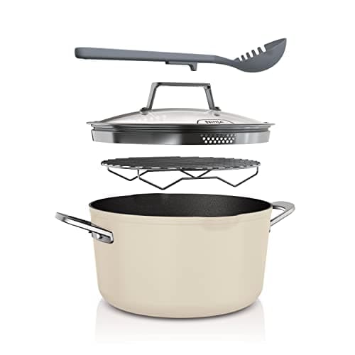 Image of Ninja Foodi 8-in-1 PossiblePot with ZEROSTICK, Roasting/Steaming Rack, Strainer, Utensil, Glass Lid, 6.6L, Induction Compatible, Oven Safe to 260°C, Dishwasher Safe,Vanilla Bean CW202WHUK