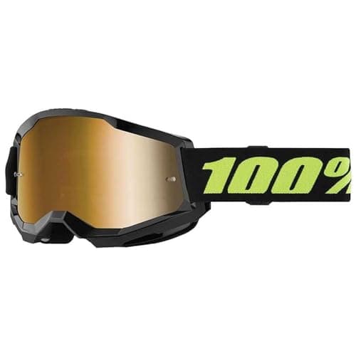 Image of 100% Strata 2 Goggles | Mirrored & Clear Lens Options | MTB/MX Goggles – Anti-Fog, Sweat-Absorbing Foam, Silicone Strap | Adult Off-Road Riding Eyewear Protection (Solar Eclipse, True Gold Mirror)