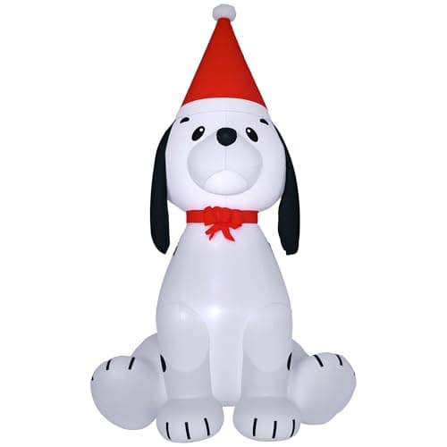 Image of HOMCOM 6ft Inflatable Christmas Puppy Dog Wearing Santa Hat Lighted Outdoor Decoration Blow Up Decor for Holiday Indoor