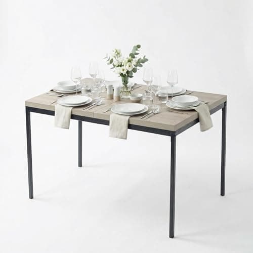 Image of FurnitureR 120cm Dining Table Rectangular MDF Kitchen Table with Heavy Duty Metal legs Modern Wooden Dining Room for 2-4Person Kitchen Restaurant Apartments & Cafék,Grey