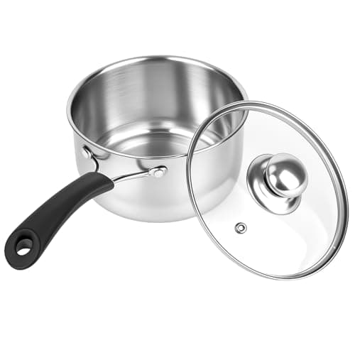Image of elthmpr 16cm Stainless Steel Saucepan with Glass Lid, Small Milk Pan Non Stick Pot with Heatproof Handle, Small Saucepan for Gas Electric Ceramic Hobs, Easy Clean Small Cooking Pan for Kitchen