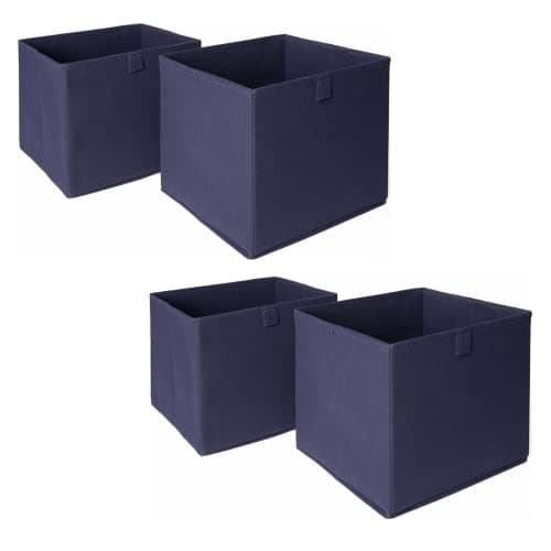 Image of OHS Set of 4 Fabric Storage Boxes Home Organiser Toys Clothing Bathroom Pop Up Collapsible Foldable Cube Box, Navy Blue