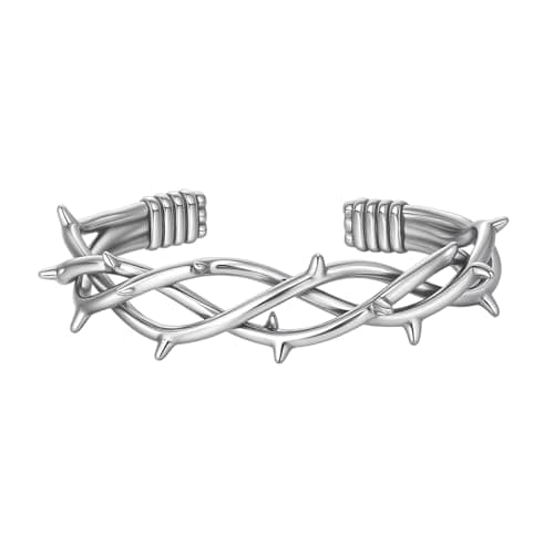 Image of Manfnee Twisted Wire Bangle Bracelet for Men Retro Punk Gothic Stainless Steel Thorn Cuff Bracelet