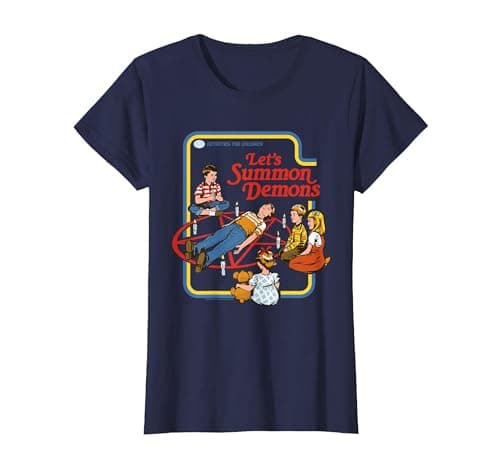 Image of Lets Summon Demons Occult Retro Vintage Funny Adult Humor T-Shirt, Women, Navy Blue, Small