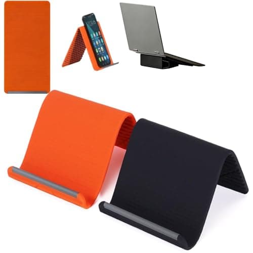 Image of Flexible Foldable Silicone Phone Holder, Adjustable Multi-Angle Phone Stand for Desk, Universal Portable Non-Slip Desktop Mount for All Cell Phones Laptops Tablets Travel, Work, and Home Use (2 PCS)