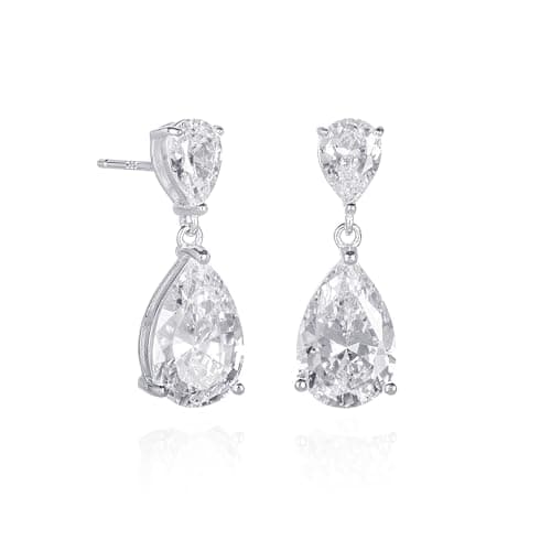 Image of Diamond Treats 925 Sterling Silver Teardrop Earrings for Women with Cubic Zirconia Stones, Sterling Silver Drop Earrings, Elegant Silver Dangle Earrings for Women