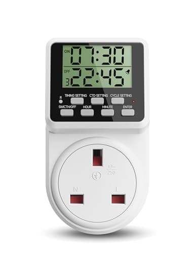 Image of ORIDGET 24 Hour Digital Electric Timer Plug Socket UK with Countdown and On-Off Repeat Cycle Timer for Lights and Home Appliances, 13A / 240V