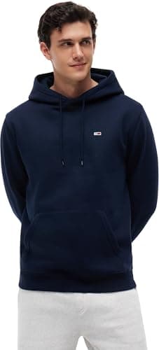Image of Tommy Jeans Men's Tjm Reg S Flag Hoodie Dm0dm20742 Zip Through Hoodie, Blue (Dark Night Navy), L