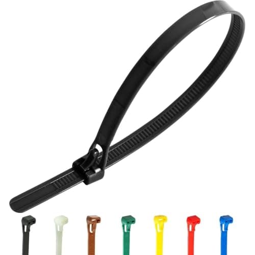 Image of Gocableties 100 Pack of 200mm x 7.6mm Reusable Cable Ties, Heavy Duty Black Releasable Cable Ties, 12" Premium Tie Wraps, Strong Nylon Zip Ties