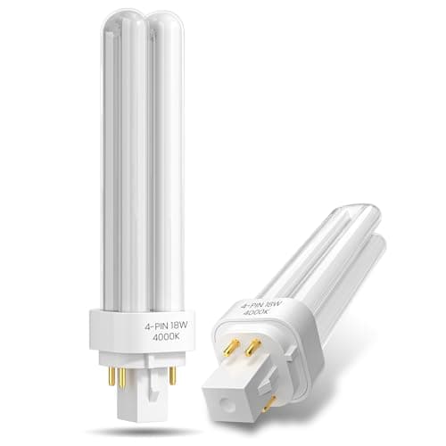 Image of Lamptobe 18W 4 Pin Compact Fluorescent Lamp GX24Q-2 Base- Natural White 4000K Double Turn 4 Pin Energy Saving Light Bulb AC 220-240V PLC 840 CFL 2U Shape Non-Dimmable for Hallway, Office, Lab (2-Pack)