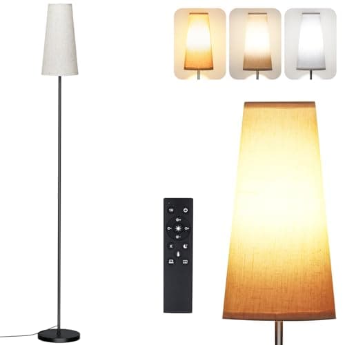 Image of LED Floor Lamp with Lampshade, 67" Modern Reading Standing Lamps with Remote Control, 3 Color Temperature, Brightness Levels, Standard Tall Lamps for Living Room, Bedroom, Office(9W Bulb Included)
