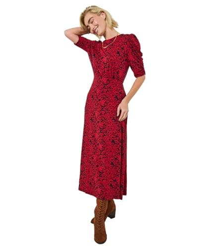 Image of Joe Browns Women's Floral Print Jersey Dress, Petite, Red, UK 14
