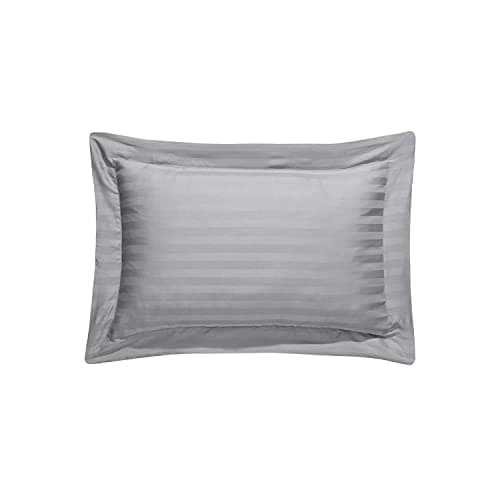 Image of Sleepdown Hotel Quality Oxford Pillowcases 100% Cotton Satin Stripe 2 Pack Luxury Pillow Covers Super Soft - Grey - (63cm x 89cm +7cm),