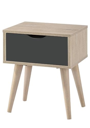 Image of 1 Drawer Lamp Table Scandinavian Style Sonoma Oak Effect with Dark Grey Finish Compact Side Table