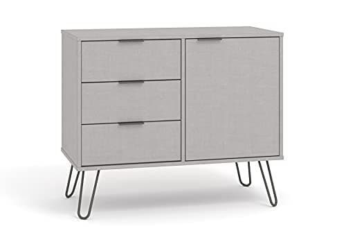 Image of Home Source Grey Sideboard Cupboard, Home Living Room Storage Cabinet, 1 Door, 3 Drawers