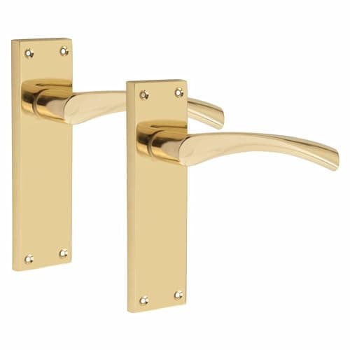 Image of Golden Grace Victorian Scroll Astrid Door Handles Latch in Gold Polished Brass, 1 Pair - 150mm x 40mm Backplate