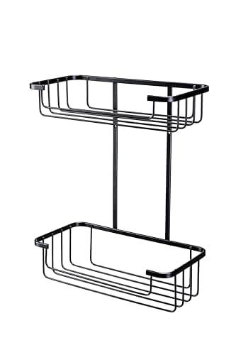 Image of Croydex Two Tier Matte Black Shower Caddy - Durable Rust-Free Bathroom Storage Basket, Chrome Plated Steel, Includes Fixings and Rust Free Guarantee, Max Load 5kg