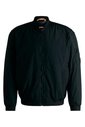 Image of BOSS Men's Olmec Water Resistant Bomber Jacket with Logo Patch, Black 1, 44