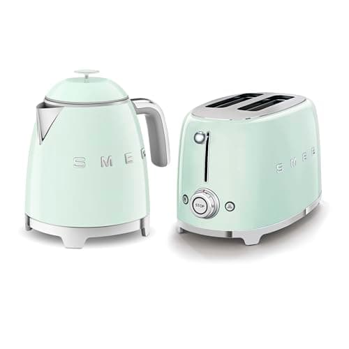 Image of Smeg 50’s Style Retro Range Breakfast Set, 0.8L 1400W Mini Kettle and Multi-Functional Control 2-Slice 950W Toaster, Pastel Green, KLF05PGUK/ TSF01PGUK