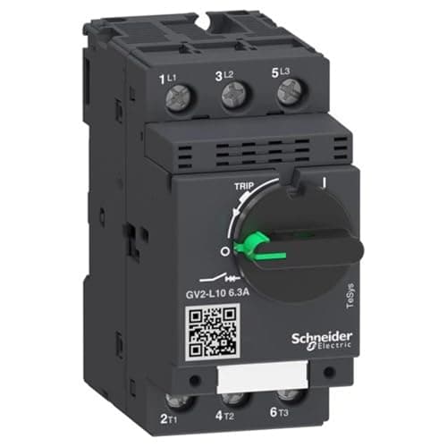 Image of Schneider Electric, Motor circuit breaker, TeSys GV2, 3P, 6.3 A, magnetic, rotary handle, screw clamp terminals, GV2L10