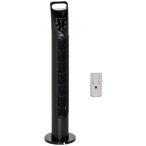 Image of HOMCOM 31 Inch Bladeless Oscillating Tower Fan with 70° Oscillation, Remote Control, 7.5H Timer, 3 Speed 3 Modes, Electric Floor Standing Cooling Fan for Home Bedroom Office, Black