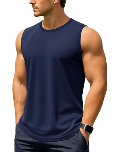 Image of TACVASEN Gym Vest for Men UPF 50+ Moisture Wicking Training Tops Workout Sleeveless T Shirts Navy Blue L