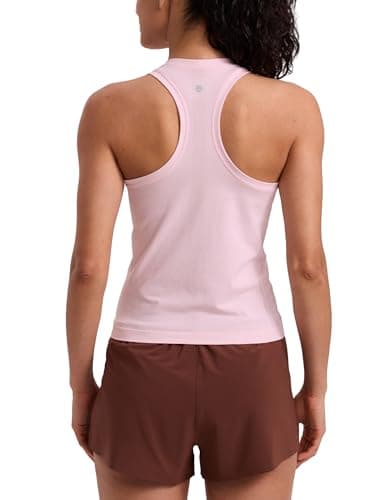 Image of CRZ YOGA Women's Seamless Racerback Tank Tops Sport Sleeveless Breathable High Neck Camisole Top Workout Running Gym Shirts Strawberry Pink 8