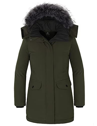 Image of Wantdo Women's Warm Seasonal Outdoor Windproof Cotton Padded Long Thicken Puffer Jacket Parka Army Green M