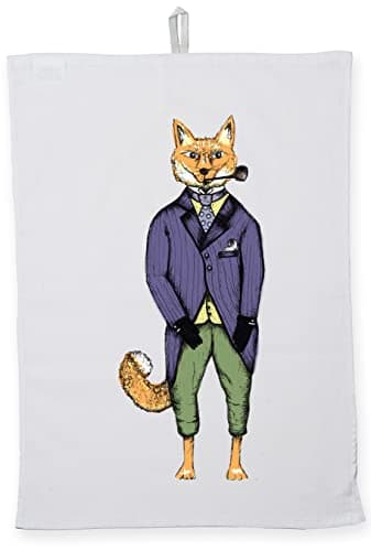 Image of Hippowarehouse Mr Fox Smoking a Pipe Tea Towel Eco Printed Dish Cloth Kitchen accessory 50cmx70cm 100% Cotton