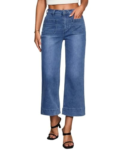 Image of Vetinee High Waisted Jeans Women Womens Wide Leg Jeans Darkness Blue Size Medium Fits UK Size 12 to UK Size 14