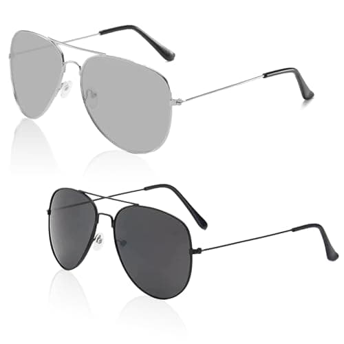 Image of SAIIURV 2 Pieces Kids Aviators Police Costume Sunglasses, Metal Frame Pilot Glasses for Boys Girls, UV Protection Retro 80s Shades Aviators Accessories for Cosplay Party Festival Fancy Dress