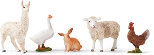 Image of schleich Farm World - 5PC Cute Animal Figurine Bundle with Toy Rabbit, Sheep, Llama, Chicken and Goose - Realistic Barn Figure Play Set - Educational Toys for Toddlers - Boys and Girls Ages 3+ | 77536