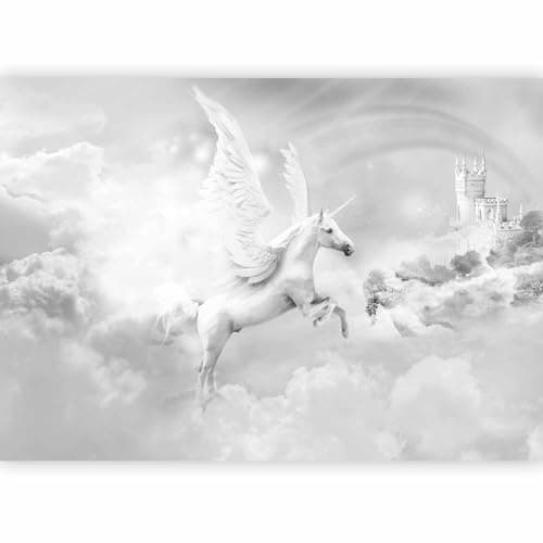 Image of murando Photo Wallpaper Nursery 392x280 cm / 155"x111" Peel and Stick Self-Adhesive Foil Print Wall Mural Unicorn Rainbow Castle Clouds Pegasus a-A-10322-a-c