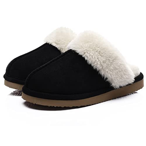 Image of Beslip Women's Fuzzy Memory Foam Slippers Fluffy Ladies Winter House Shoes Indoor and Outdoor Black 7-8