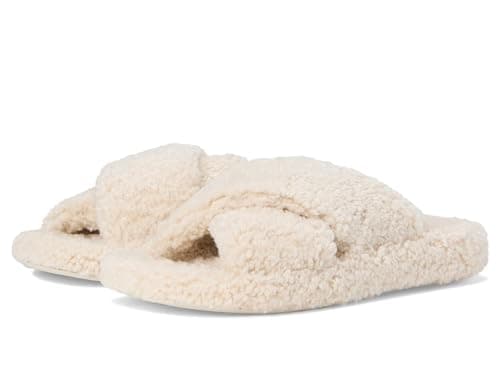 Image of FitFlop Women's Iqushion D-Luxe Padded Teddy Cross Slides Wedge Sandal, Milk Ice, 3 UK