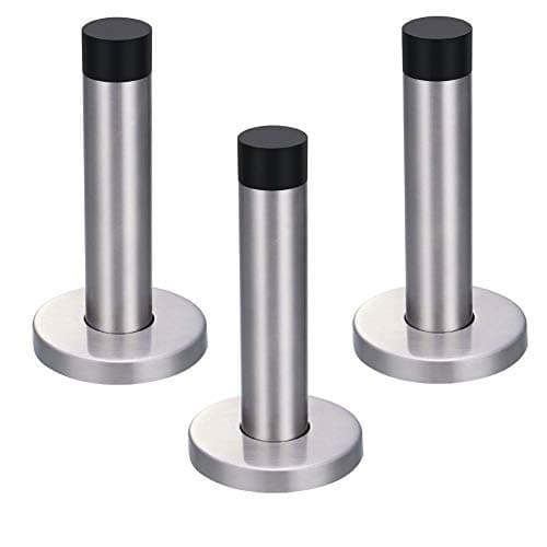 Image of Jatidne 3 Pack Door Stops Chrome Door Stoppers for Skirtings Walls Silver Doorstops Heavy Duty Stainless Steel Wall Mounted