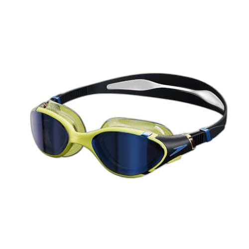 Image of Speedo Unisex Biofuse 2.0 SwiMing Goggles | Patented Easy Adjustment | Anti-fog | Anti-leak | Enhanced Fit | Improved Comfort, Black/Hyper/Sapphire Mirror, One Size