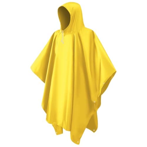 Image of CHGANG Waterproof Poncho Adult, Reusable Rain Poncho Lightweight Waterproof Raincoat Emergency with Hood for Outdoor Hiking Camping Cycling Traveling (Yellow)